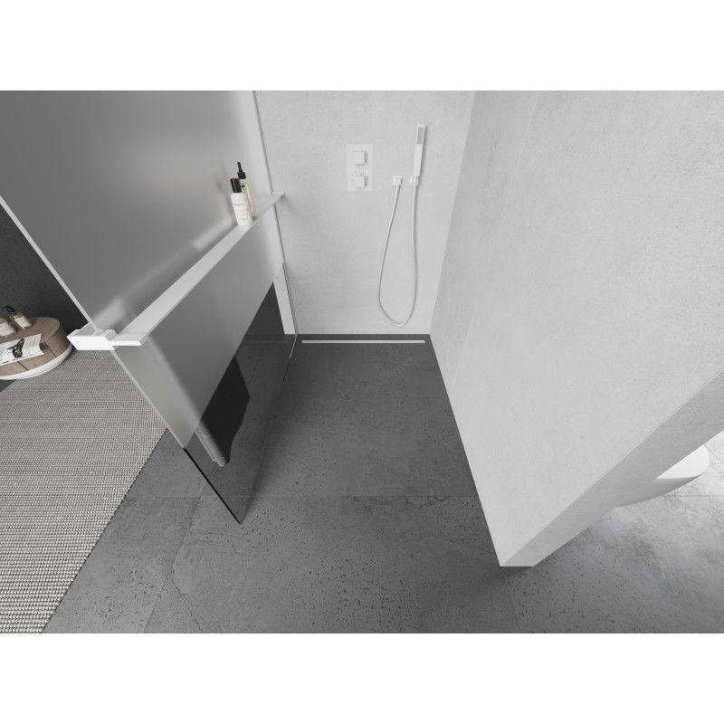 Mexen Kioto+ sprchová stěna s poličkou Walk-in 70 x 200 cm, transparentní/mat, bílá - 800-070-121-20-35