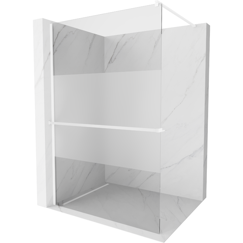 Mexen Kioto+ sprchová stěna s poličkou Walk-in 120 x 200 cm, transparentní/matná, bílá - 800-120-121-20-35