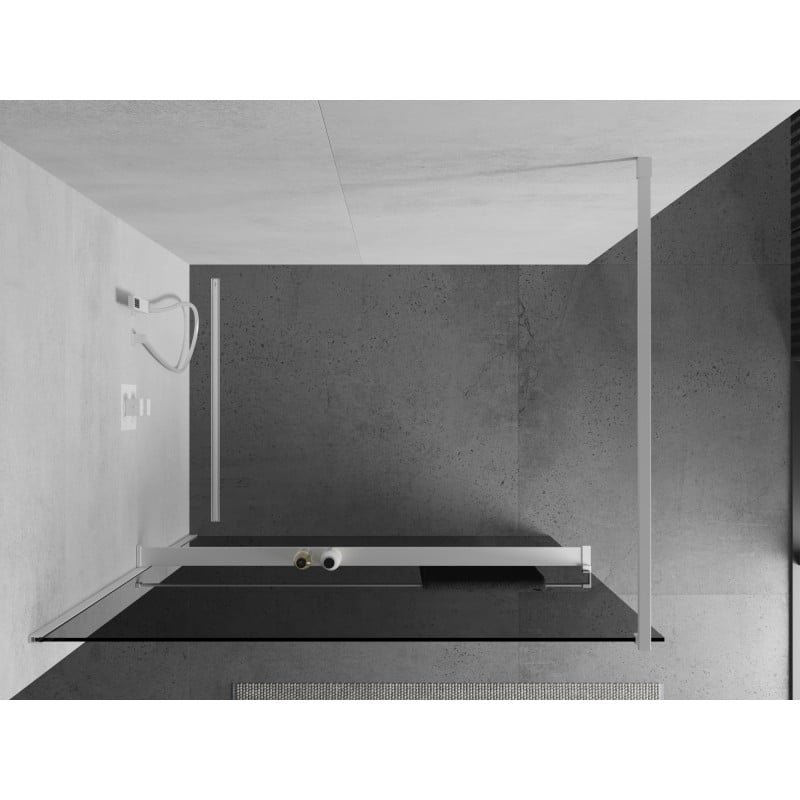 Mexen Kioto+ sprchová stěna s policí Walk-in 140 x 200 cm, grafit, bílá - 800-140-121-20-40