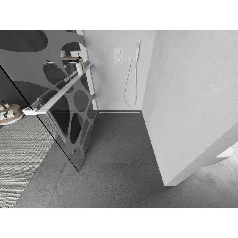 Mexen Kioto+ sprchová stěna s poličkou Walk-in 70 x 200 cm, bílá vlna, bílá - 800-070-121-20-97