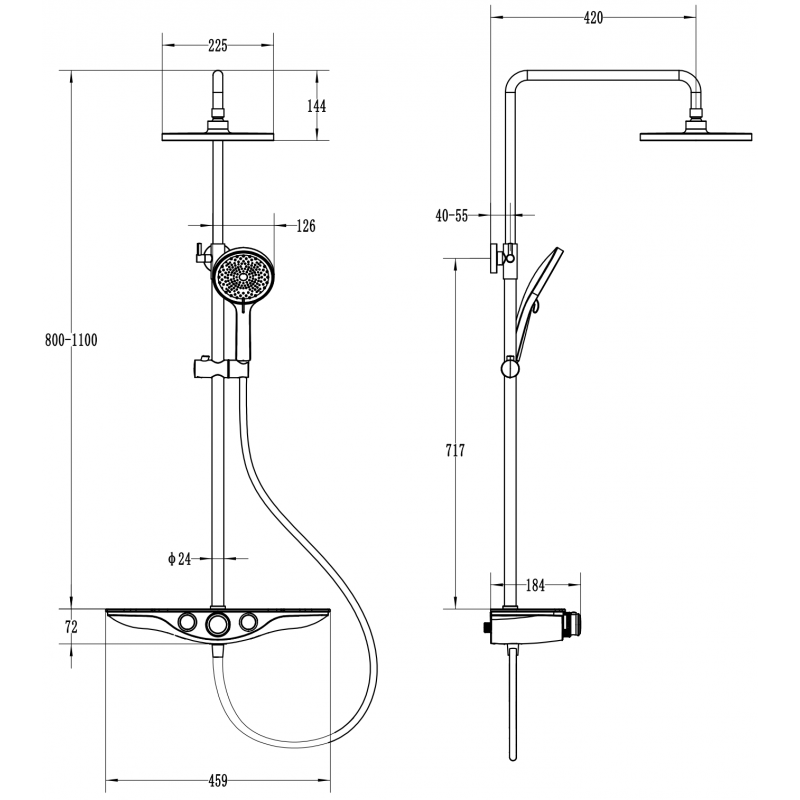 Mexen Exxo nástěnná sprchová sada s dešťovou sprchou a baterií, chrom/bílý - 78113-20