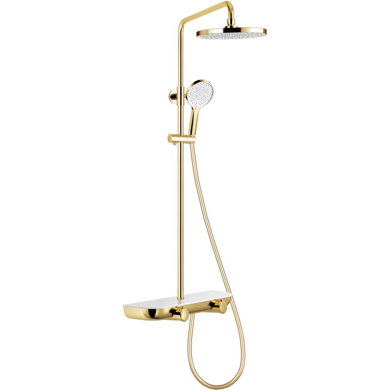 Mexen Axis nadomítková sprchová sada s dešťovou hlavicí a baterií, zlatá/bílá - 78112-25