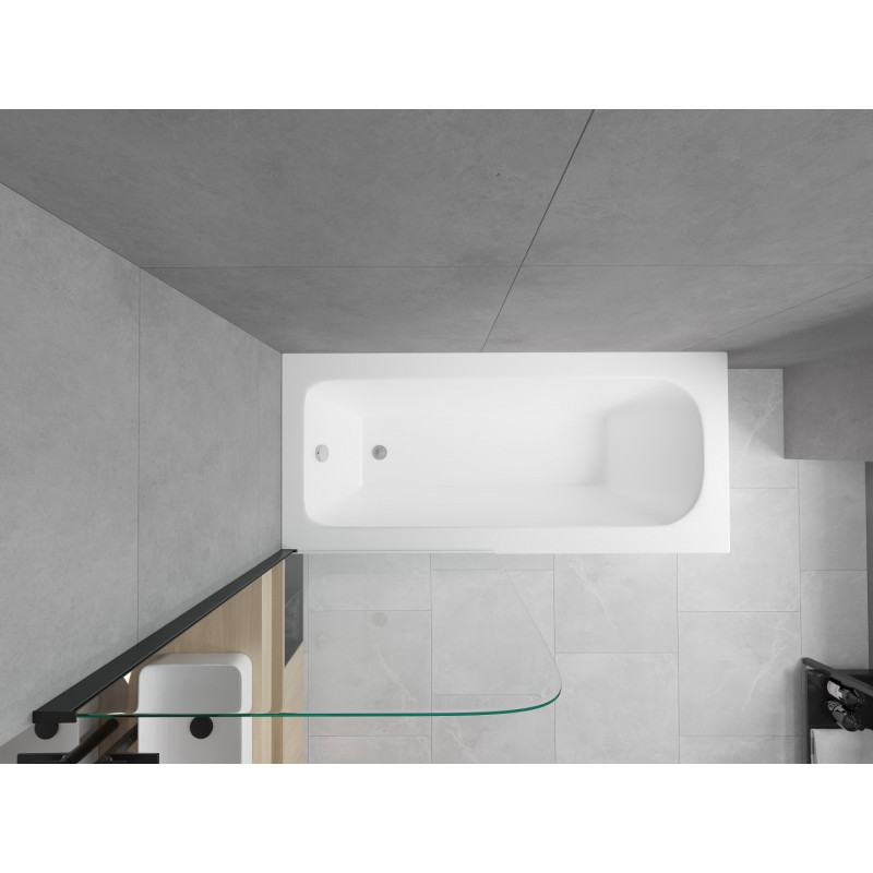 Mexen Vega rektangulární vana 150 x 70 cm s krytem a jednokřídlou zástěnou 70 cm, transparentní, černá
