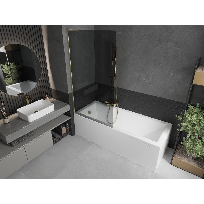 Mexen Next L vanová zástěna 1-křídlová 90 x 150 cm, grafit, zlatý kartáčovaný - 895-090-000-03-40-55