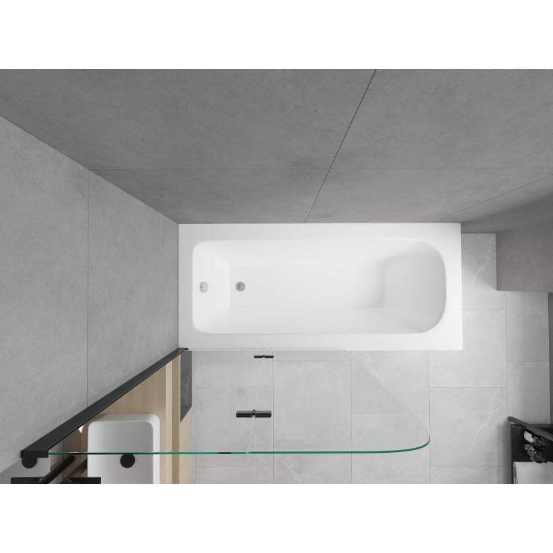 Mexen Vega obdélníková vana 150 x 70 cm s obložením a 2-křídlovou zástěnou 80 cm, transparentní, černá