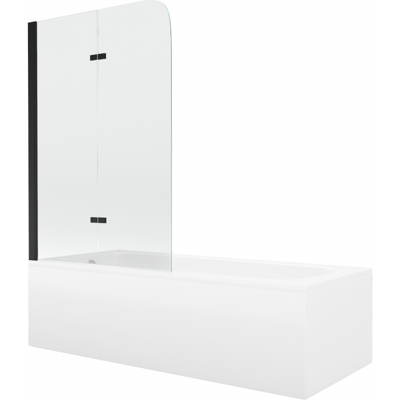 Mexen Vega obdélníková vana 150 x 70 cm s obložením a 2-křídlovou zástěnou 80 cm, transparentní, černá