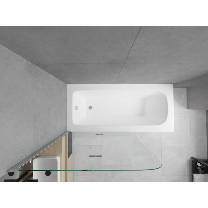 Mexen Vega obdélníková vana 150 x 70 cm s krytem a 2-křídlovým zástěnou 100 cm, transparentní, chrom - 550115070X9010020100