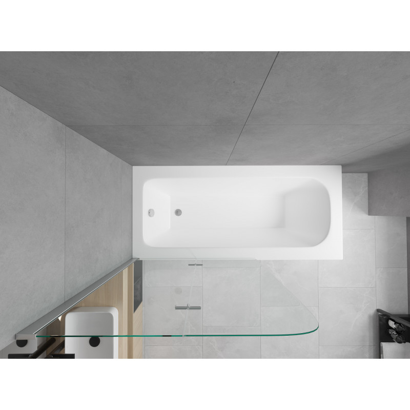 Mexen Vega obdélníková vana 150 x 70 cm s krytem a 2křídlým zástěnou 100 cm, transparentní, chrom