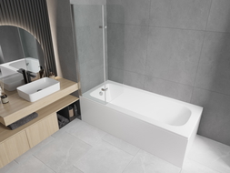 Mexen Vega obdélníková vana 150 x 70 cm s pláštěm a 2-křídlovou zástěnou 100 cm, Průhledné, Chromovaná - 550115070X9010020100
