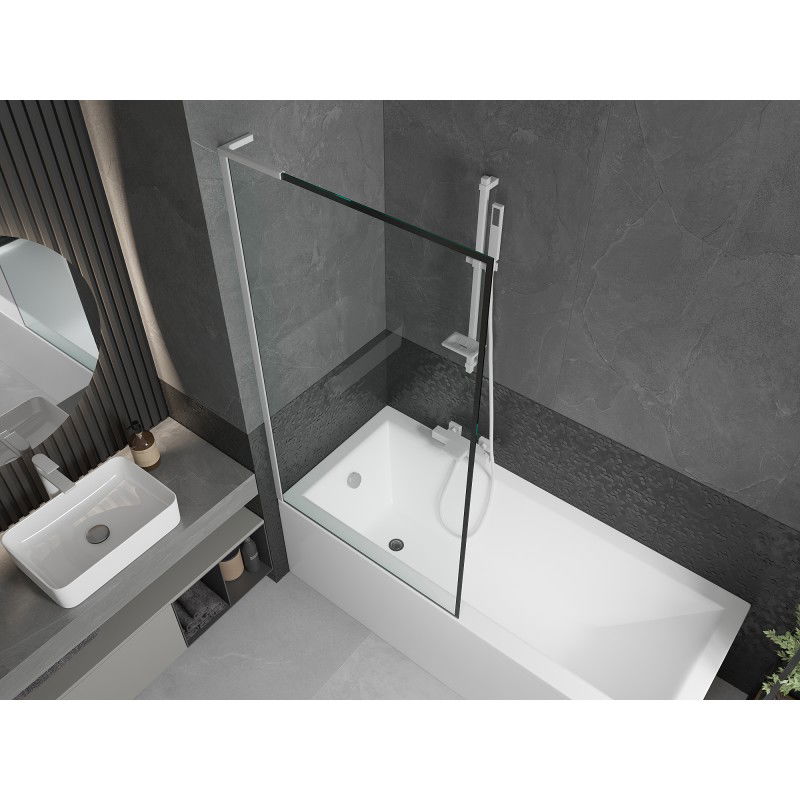 Mexen Next L vanová zástěna 1-křídlová 90 x 150 cm, černý rám, bílý - 895-090-000-03-70-20