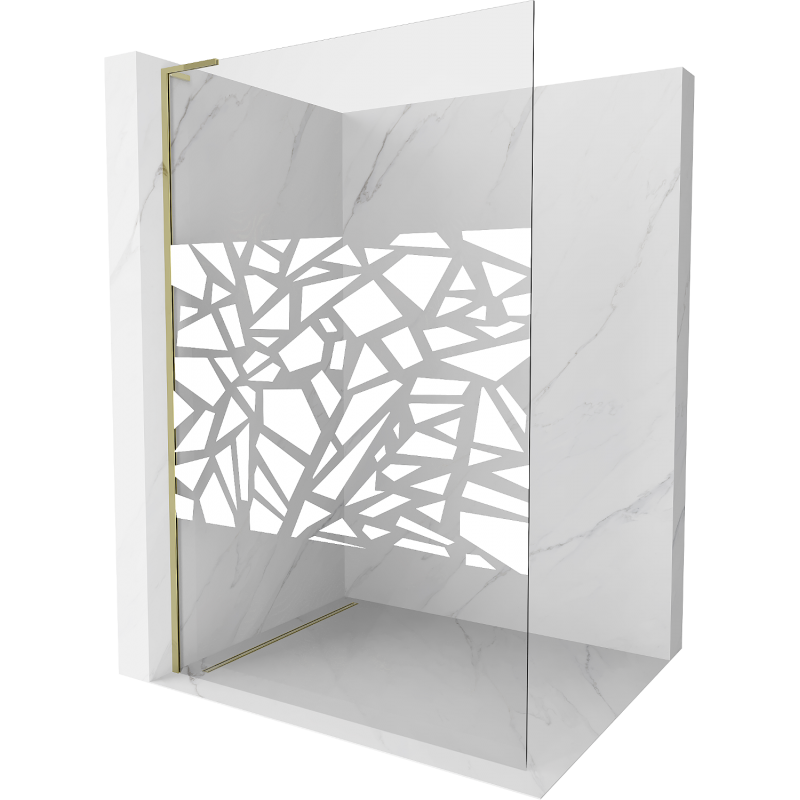 Mexen Kioto L sprchová stěna Walk-in 90 x 200 cm, bílý vzor, zlatá - 800-090-103-50-85