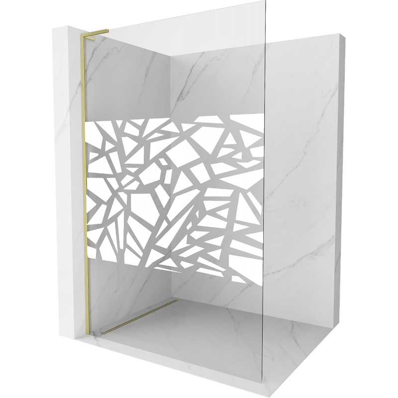 Mexen Kioto L sprchová stěna Walk-in 90 x 200 cm, bílý vzor, zlatá kartáčovaná - 800-090-103-55-85