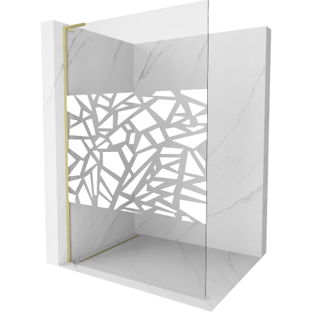 Mexen Kioto L sprchová stěna Walk-in 110 x 200 cm, bílý vzor, zlatá kartáčovaná - 800-110-103-55-85