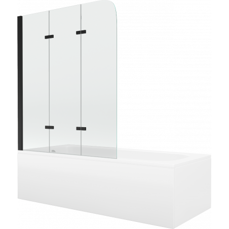 Mexen Vega obdélníková vana 150 x 70 cm s krytem a tříkřídlou zástěnou 120 cm, transparentní, černá