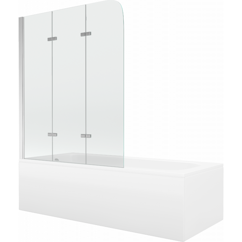 Mexen Vega obdélníková vana 150 x 70 cm s krytem a 3-křídlovou zástěnou 120 cm, transparentní, chrom