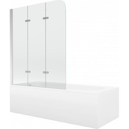 Mexen Vega obdélníková vana 150 x 70 cm s krytem a 3-křídlovou zástěnou 120 cm, transparentní, chrom