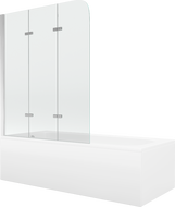 Mexen Vega obdélníková vana 150 x 70 cm s krytem a 3-křídlovou zástěnou 120 cm, transparentní, chrom