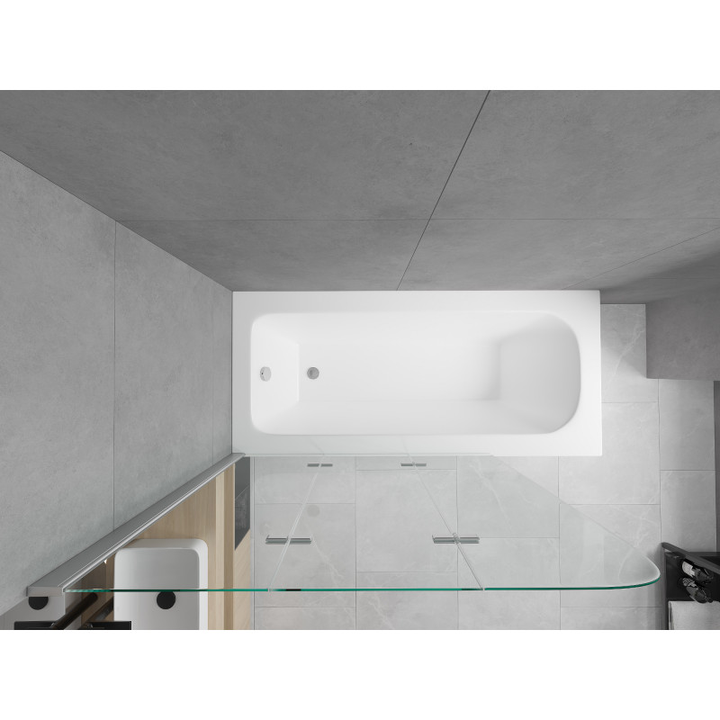 Mexen Vega obdélníková vana 150 x 70 cm s krytem a 3-křídlovou zástěnou 120 cm, transparentní, chrom