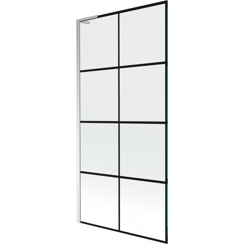 Mexen Next L vanová paravana 1křídlová 90 x 150 cm, černá mřížka, chrom - 895-090-000-03-77-01