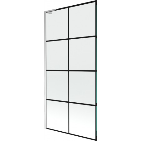 Mexen Next L vanová paravana 1křídlová 90 x 150 cm, černá mřížka, chrom - 895-090-000-03-77-01