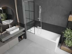 Mexen Next L vanová zástěna 1křídlová 60 x 150 cm, černá mřížka, bílá - 895-060-000-03-77-20