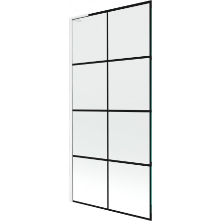 Mexen Next L vanová zástěna 1-křídlová 90 x 150 cm, černá mřížka, bílá - 895-090-000-03-77-20