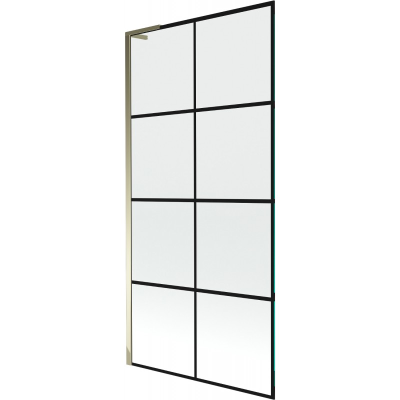 Mexen Next L vanová zástěna 1-dveřová 90 x 150 cm, černá mřížka, zlatá - 895-090-000-03-77-50