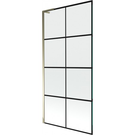 Mexen Next L vanová zástěna 1-dveřová 90 x 150 cm, černá mřížka, zlatá - 895-090-000-03-77-50