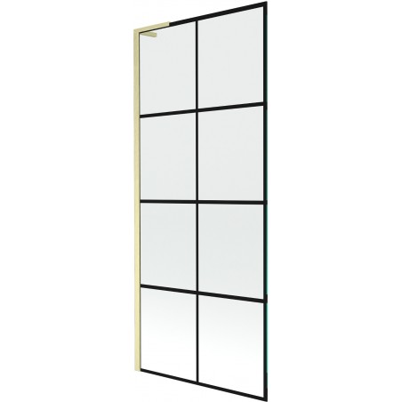 Mexen Next L vanová zástěna 1-dílná 80 x 150 cm, černá mřížka, zlatý kartáčovaný - 895-080-000-03-77-55