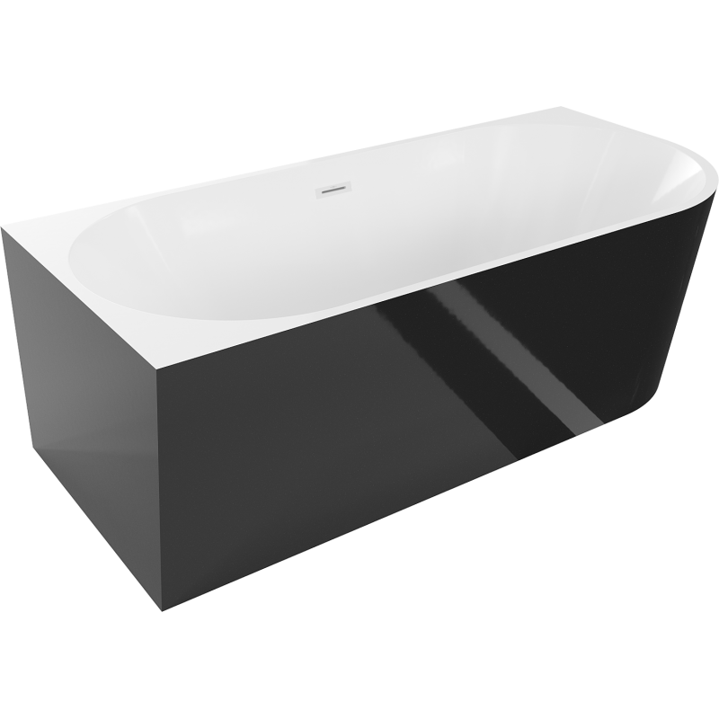 Mexen Mia volně stojící rohová vana levá 150 x 75 cm, bílá/černá, bílý přeliv - 52691507575L-20