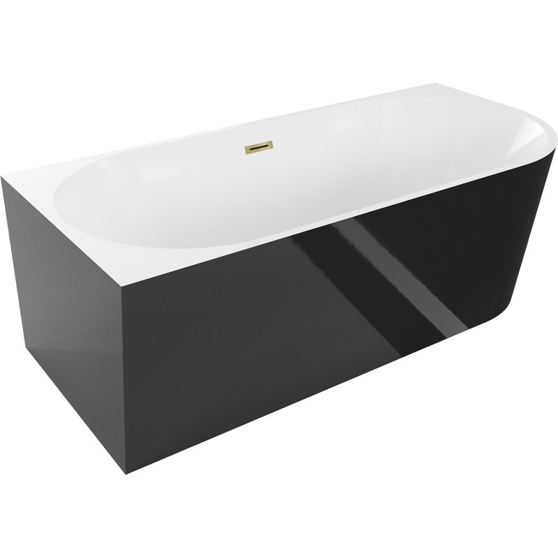Mexen Mia volně stojící rohová vana levá 150 x 75 cm, bílá/černá, přepad zlatý - 52691507575L-50
