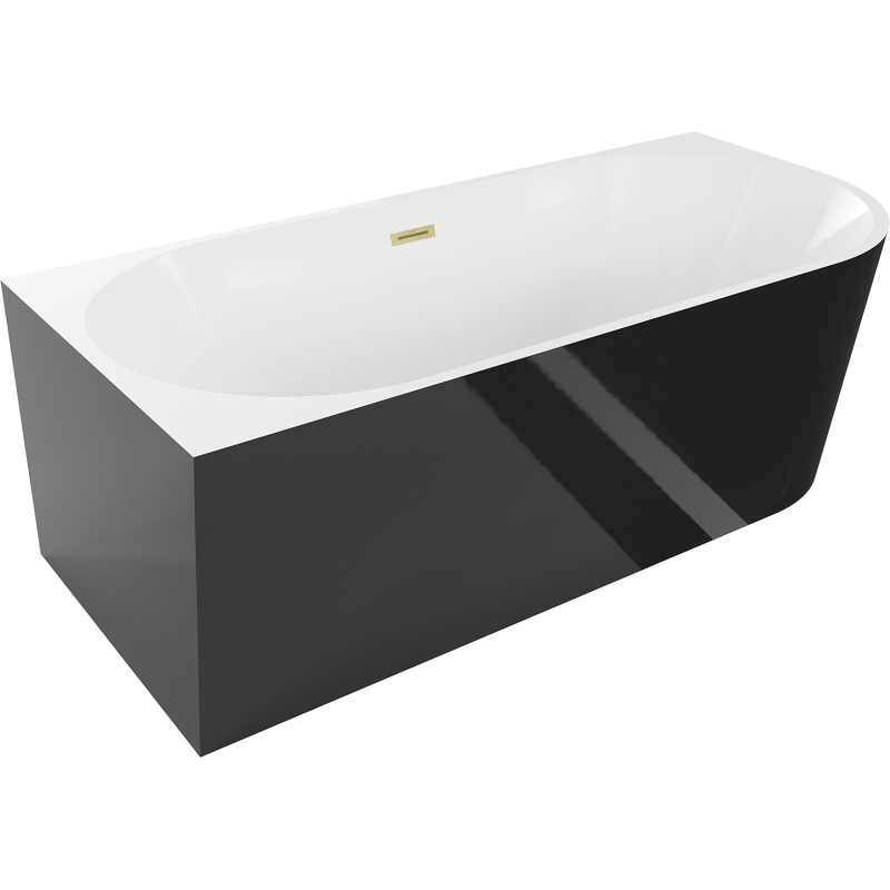 Mexen Mia volně stojící rohová vana levá 150 x 75 cm, bílá/černá, zlatý kartáčovaný přepad - 52691507575L-55