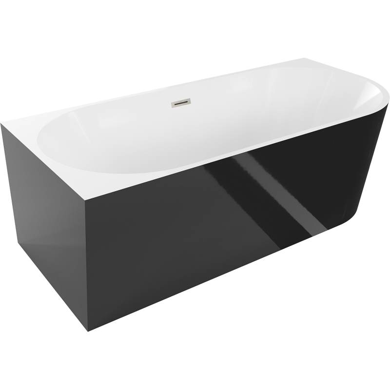 Mexen Mia rohová volně stojící vana levá 150 x 75 cm, bílá/černá, kartáčovaný nikl přepad - 52691507575L-97