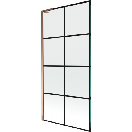 Mexen Next L vanová zástěna 1-křídlová 90 x 150 cm, černá mřížka, růžové zlato - 895-090-000-03-77-60