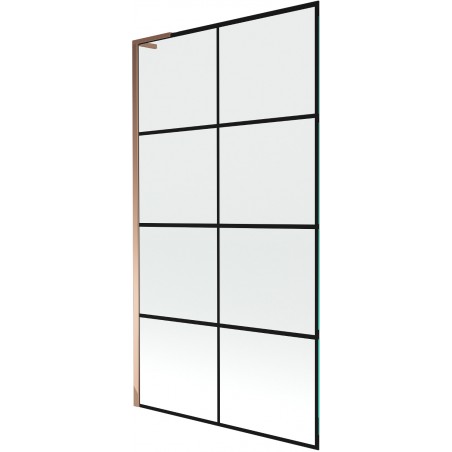 Mexen Next L vanová zástěna 1-křídlová 100 x 150 cm, černá mřížka, růžové zlato - 895-100-000-03-77-60