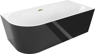 Mexen Mia volně stojící rohová pravá vana 150 x 75 cm, bílá/černá, přepad zlatý - 52691507575P-50