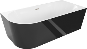 Mexen Mia volně stojící rohová vana pravá 150 x 75 cm, bílá/černá, přepad kartáčovaný nikl - 52691507575P-97