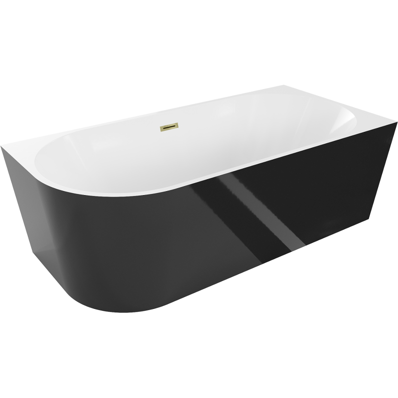 Mexen Mia volně stojící rohová vana pravá 160 x 75 cm, bílá/černá, přepad zlatý - 52691607575P-50