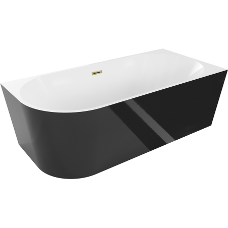 Mexen Mia volně stojící rohová vana pravá 160 x 75 cm, bílá/černá, přepad zlatý - 52691607575P-50