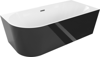 Mexen Mia volně stojící rohová vana pravá 160 x 75 cm, bílá/černá, přepad gun gray kartáčovaný - 52691607575P-66