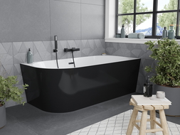 Mexen Mia volně stojící rohová pravá vana 160 x 75 cm, bílá/černá, přepad černý - 52691607575P-70