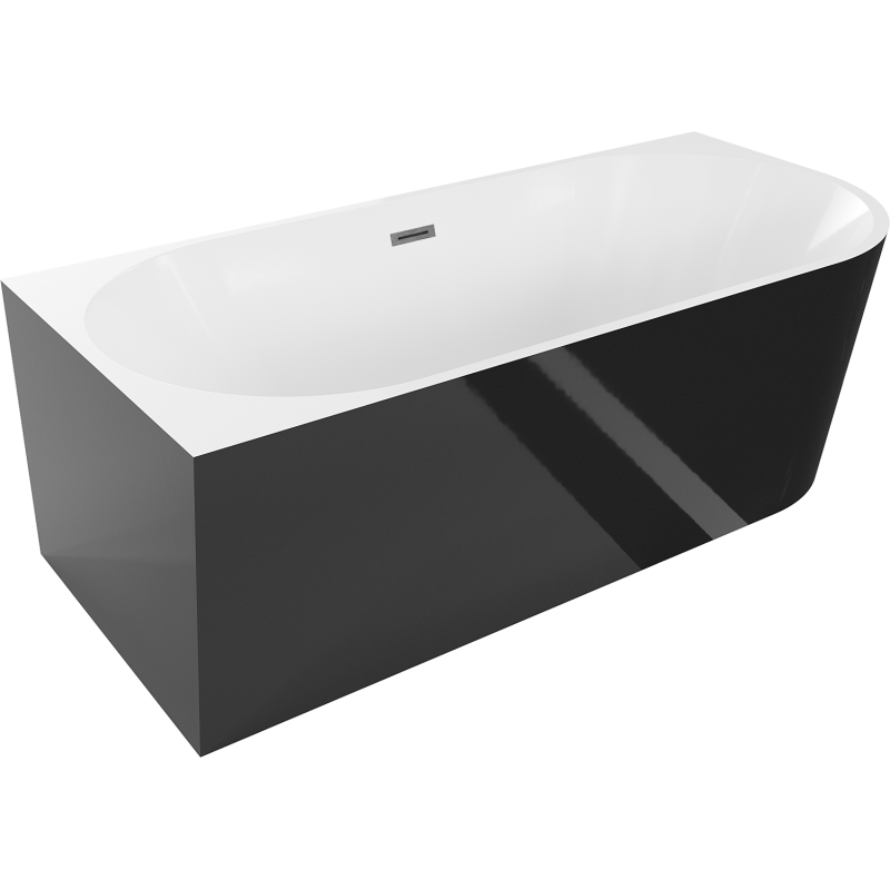 Mexen Mia volně stojící rohová vana levá 170 x 80 cm, bílá/černá, přepad gun gray kartáčovaný - 52691708075L-66