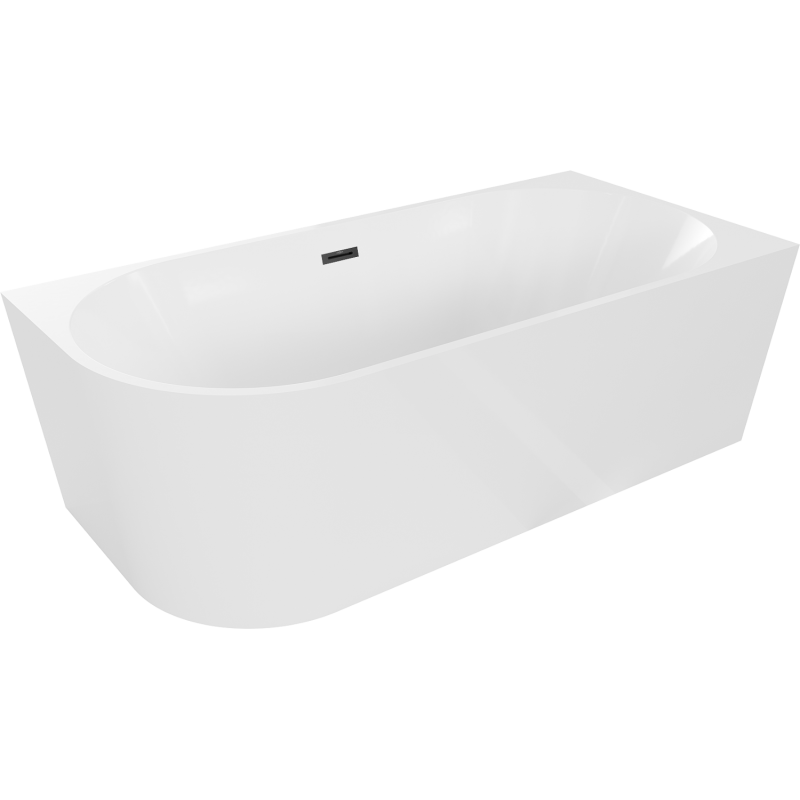 Mexen Mia volně stojící rohová vana pravá 170 x 80 cm, bílá, černý přepad - 52691708000P-70