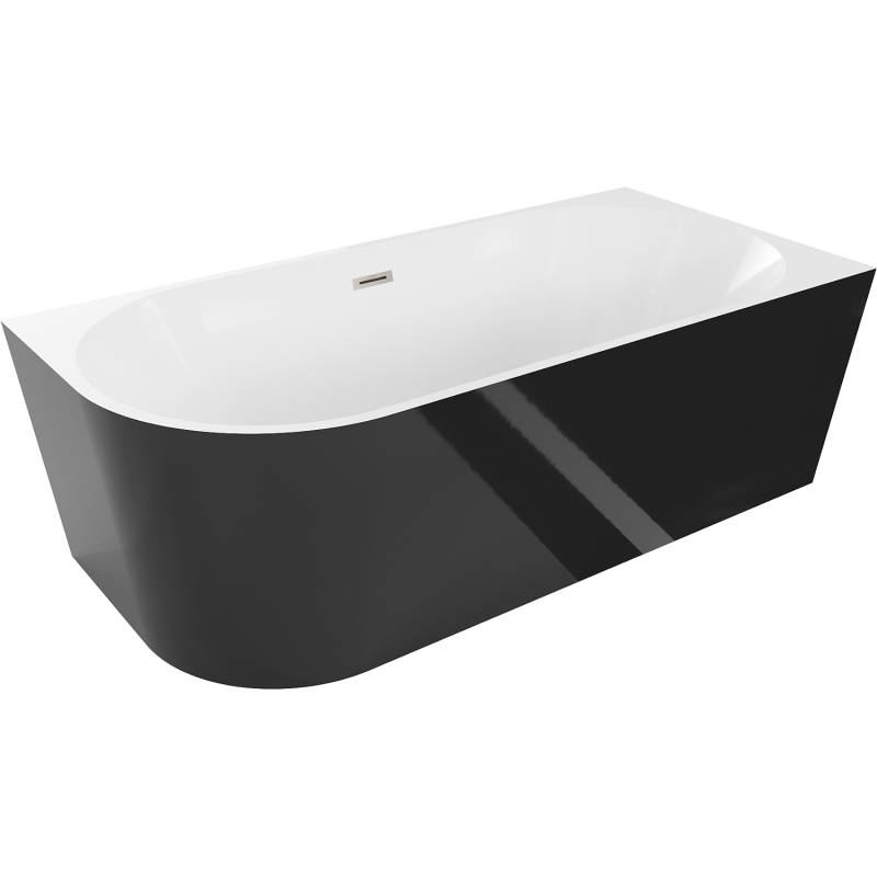 Mexen Mia volně stojící rohová vana pravá 170 x 80 cm, bílá/černá, přepad kartáčovaný nikl - 52691708075P-97