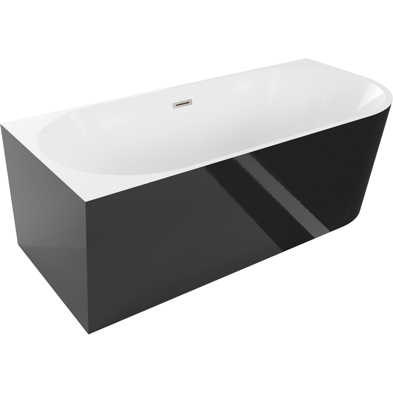 Mexen Mia vana volně stojící rohová levá 180 x 80 cm, bílá/černá, přepad kartáčovaný nikl - 52691808075L-97