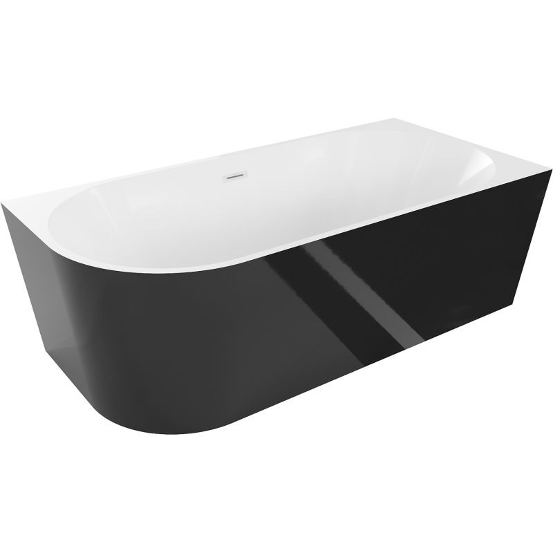 Mexen Mia volně stojící rohová pravá vana 180 x 80 cm, bílá/černá, bílý přepad - 52691808075P-20