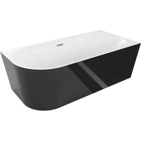 Mexen Mia volně stojící rohová vana pravá 180 x 80 cm, bílá/černá, přepad kartáčovaná měď - 52691808075P-65