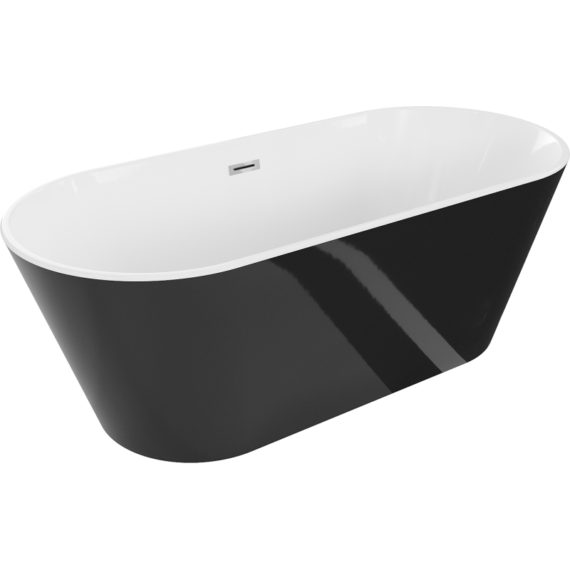 Mexen Flavia samostatně stojící vana 150 x 75 cm, bílá/černá, přepad chrom - 54031507575-01