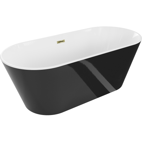 Mexen Flavia volně stojící vana 150 x 75 cm, bílá/černá, zlatý přepad - 54031507575-50