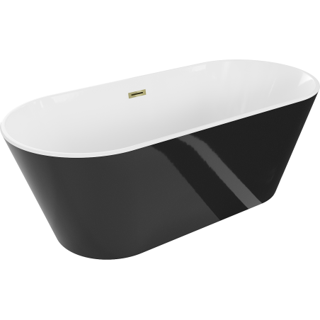 Mexen Flavia volně stojící vana 160 x 75 cm, bílá/černá, přepad zlatý - 54031608075-50